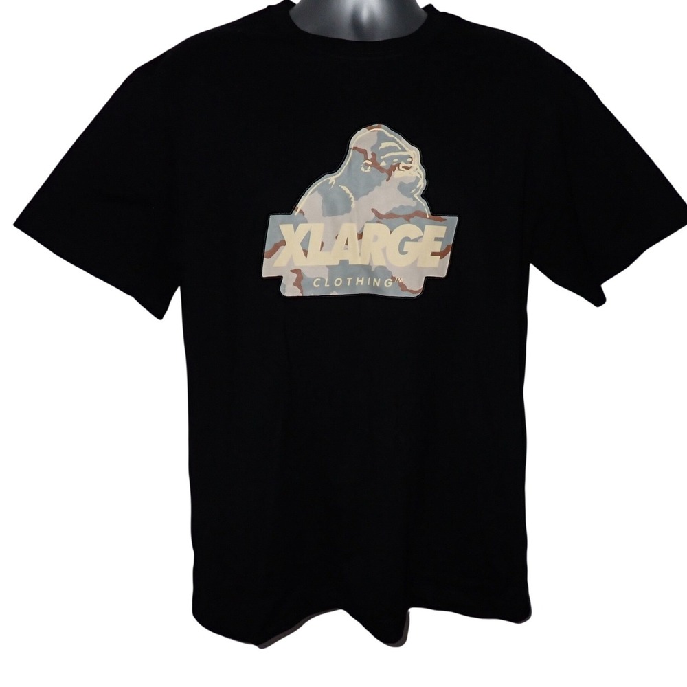 X-Large clothing Men's Camo Gorilla Logo Graphic T-Shirt Black Size L